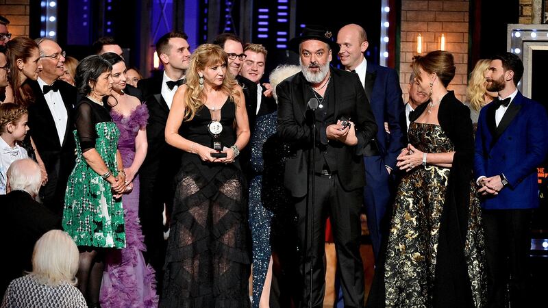 Writer Jez Butterworth and the cast and crew of The Ferryman accept the award for best play at the 2019 Tony Awards at Radio City Music Hall, New York on Sunday. Photograph: Theo Wargo/Getty Images