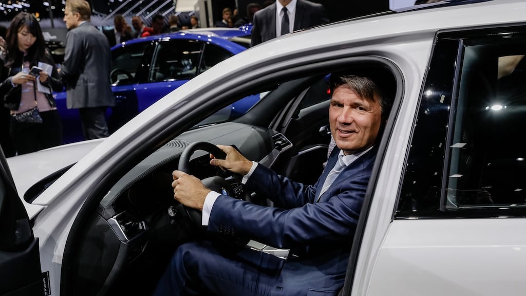 BMW chief Harald Krüger at the Paris Motor Show on Tuesday. ‘If there is no solution, then there will only be losers on both sides,’ he said. Photograph: Marlene Awaad/Bloomberg