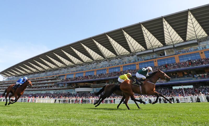 Magical Lagoon ridden by Shane Foley beats Sea Silk Road ridden by Tom Marquand to win The Ribblesdale Stakes. Photograph: Alex Livesey/Getty Images