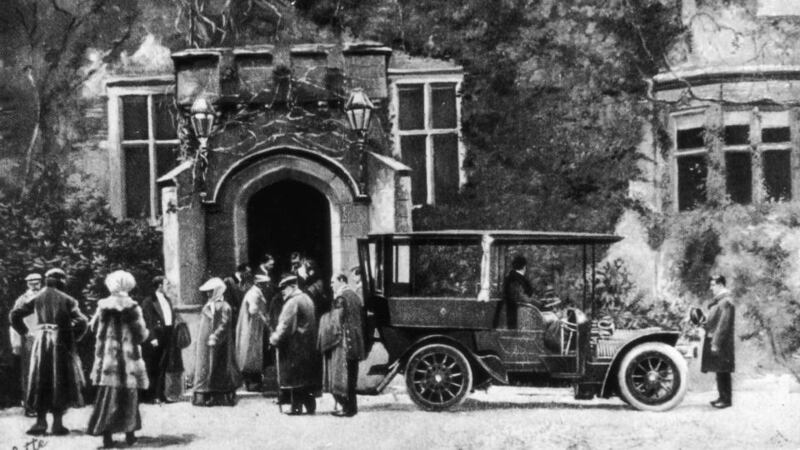 Lismore Castle  has hosted guests such as King Edward VII, above circa 1905, leaving the castle for a spin in a Daimler. Photograph: Hulton/Getty