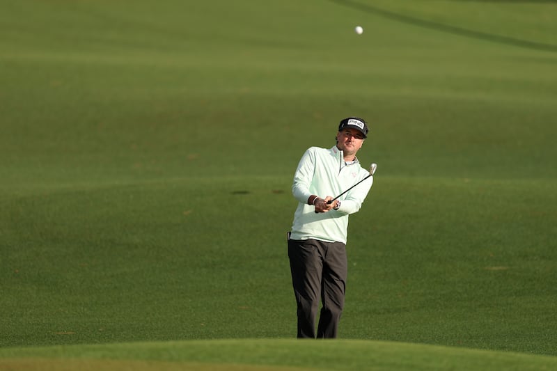 Bubba Watson chips to the second green during the second round of the Masters Tournament at Augusta National Golf Club. Photograph: Richard Heathcote/Getty Images