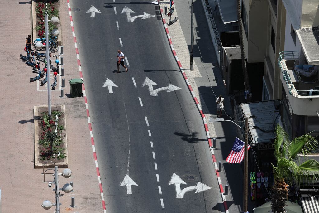 A street in Tel Aviv, Israel, emptied by the threat of an Iranian missile strike. Photograph: Abir Sultan/EPA
