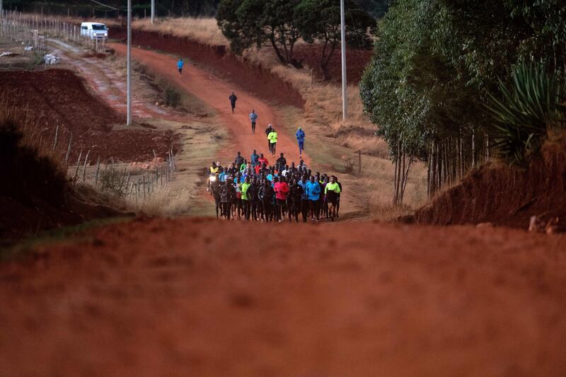 Elite athletes taking part in a training session in Kenya's Rift Valley. Photograph: Franck Fife/AFP