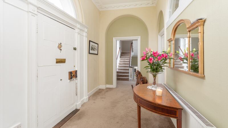 The stairs being set back means there is space to greet guests in the hall at Wilfield House