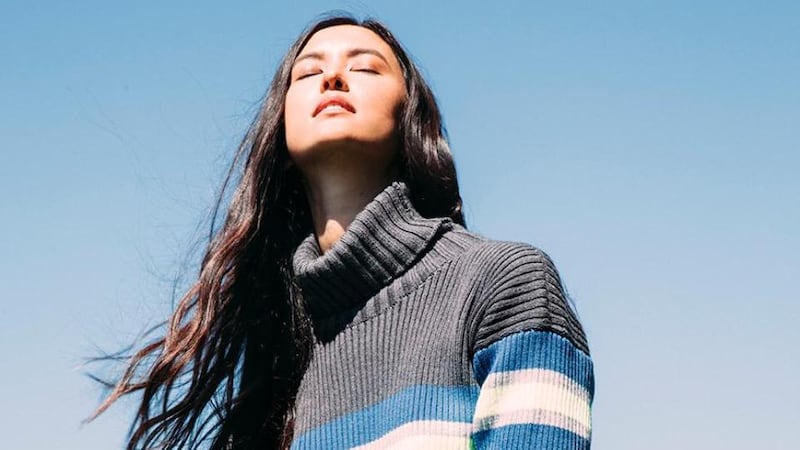 Grey ribbed polo neck €410. There’s also a matching skirt €210, both from Pearl Reddington.