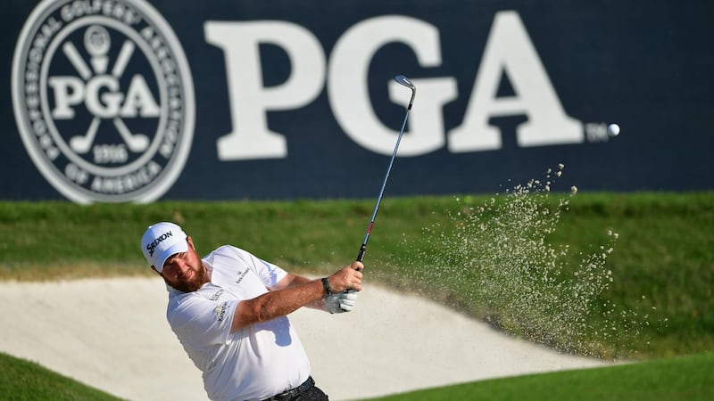Shane Lowry plays a bunker shot during the final practice round. Photo: Stuart Franklin/Getty Images