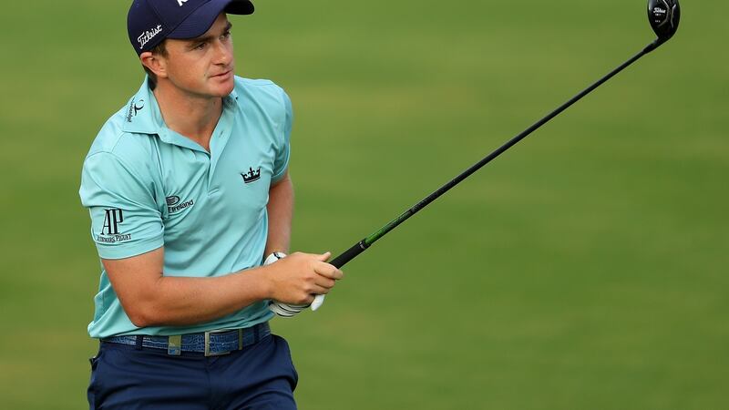 Paul Dunne of Ireland hits his second shot on the 5th hole during day two of the Portugal Masters at Victoria Clube de Golfe in Vilamoura, Portugal. Photo: Richard Heathcote/Getty Images