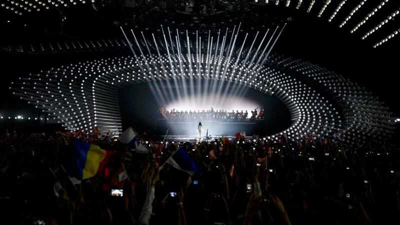 Last year’s winner Conchita Wurst of Austria performs during the first semifinal of the 60th annual Eurovision Song Contest In Vienna. Photograph: Leonhard Foeger/Reuters