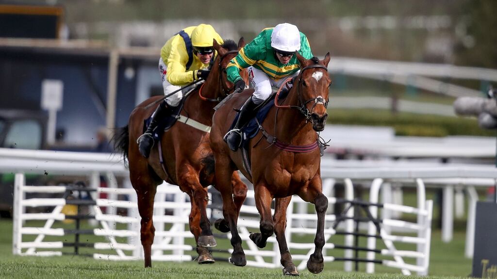 Barry Geraghty on Defi Du Seuil comes home to win the JLT Novices’ Chase ahead of Robbie Power on Lostintranslation at Cheltenham last March. Photograph: Dan Sheridan/Inpho