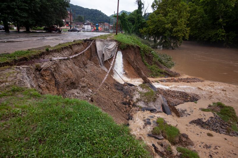 A collapsed riverbank along the North Fork Kentucky River in Hazard. Photograph: Austin Anthony/The New York Times