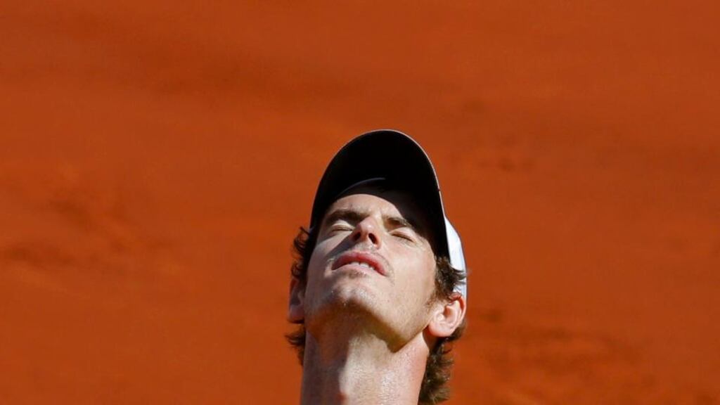 Andy Murray reacts during his defeat at the hands of Rafa Nadal in Paris. Photograph: Jean-Paul Pelissier/Reuters