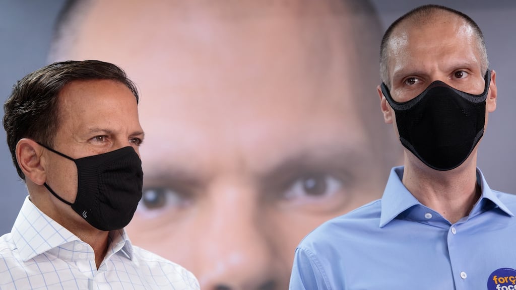 Sao Paulo governor Joao Doria and mayor Bruno Covas: The most significant defeat on the night for the president was in the race for mayor of the biggest city in South America. Photograph: Patricia Monteiro