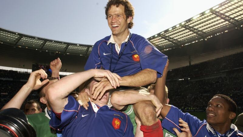 France captain Fabien Galthie celebrates the 2002 Grand Slam. Photograph: Dave Rogers/Getty
