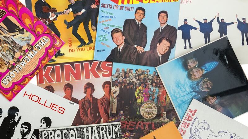 Selection of British musical pop/rock bands from the sixties. In this photo there are record covers artists who will be playing on the Blue Cruise.