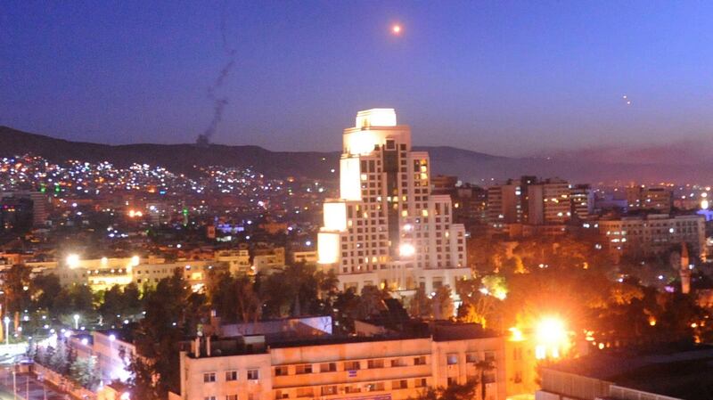 Syrian air defenses responded to the joint strikes by the United States, France and Britain. Photograph: SANA/AP