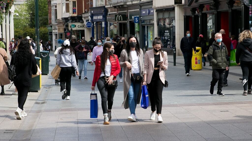 Shoppers on Grafton Street: During the pandemic, Irish households built up “historically unprecedented savings”, states an EU and European Central Bank report. Photograph: Gareth Chaney/Collins