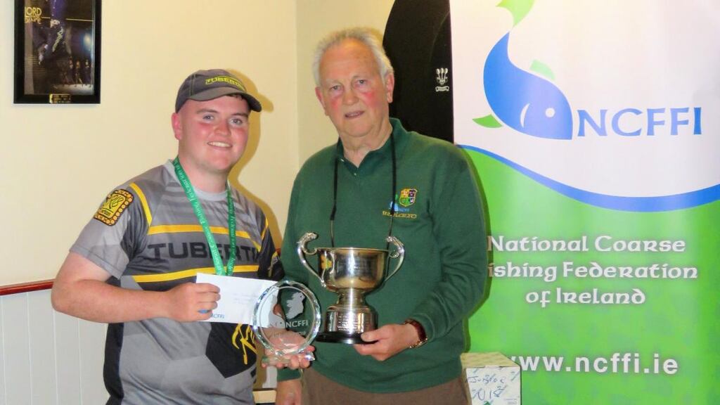 All Ireland coarse champion James O’Doherty (20) with NCFFI president Oliver McGauley