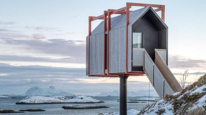 This cabin on stilts on a small island in the Arctic archipelago of Fleinvær is available for holiday rentals this year.