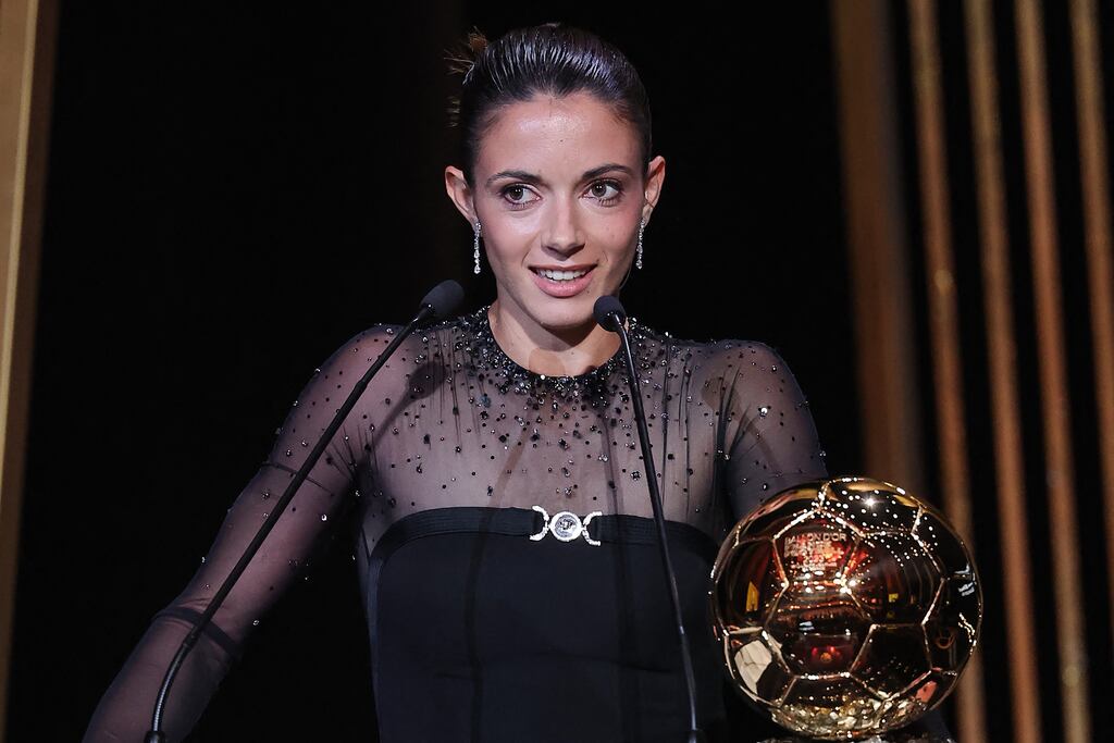 Aitana Bonmatí, of Barcelona and Spain, was presented, eventually, with the Ballon d'Or Féminin in Paris on Monday. Photograph: Franck FIFE/AFP via Getty Images
