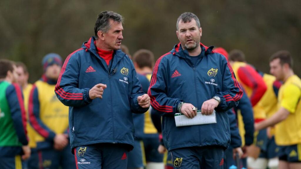 Rob Penney (left) will want to end his tenure on a winning note before handing over to Munster favourite Anthony “Axel” Foley. Photograph: Inpho
