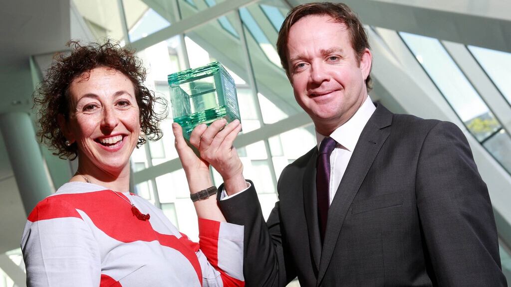 TV3 Group managing director Pat Kiely with IAPI chief executive Tania Banotti. TV3 was a sponsor of last night’s ADFX awards in Dublin. Photograph: Conor Healy.