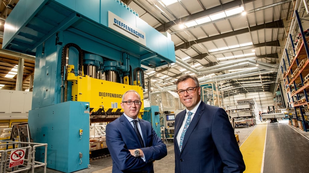 Jonathan Holmes, managing director, Creative Composites with Alastair Hamilton, chief executive of Invest NI