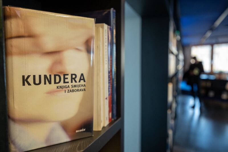 Books by the Czech novelist are on display at the Milan Kundera library in Brno, Czech Republic. Photograph: Radek Mica/AFP via Getty