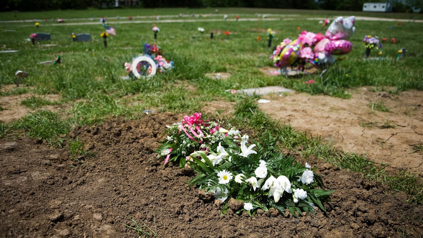 The grave of Sha’Quille Kornegay, in Kansas City, Missouri. She found her father Courtenay Block’s 9mm handgun under the pillow on his bed and shot herself in the head. Photograph: Daniel Brenner/The New York Times