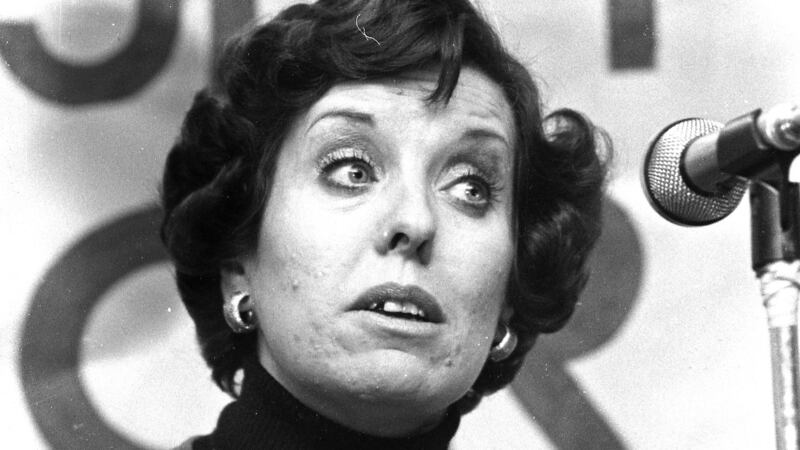 Betty Williams speaking in Athlone, Co Westmeath in February 1977. Photograph: Peter Thursfield
