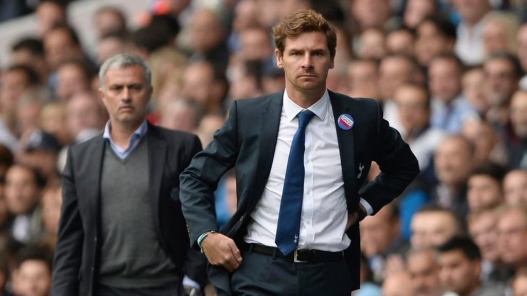 Tottenham Hotspur’s manager Andre Villas-Boas (right) and Chelsea’s Jose Mourinho walk the line during the weekend’s fractious drawn game between the rival London clubs. Photograph: Reuters
