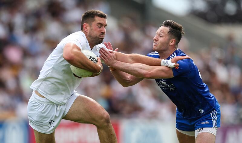 Kildare's Ben McCormack in action against Monaghan's Dessie Ward. Photograph: Ken Sutton/Inpho
