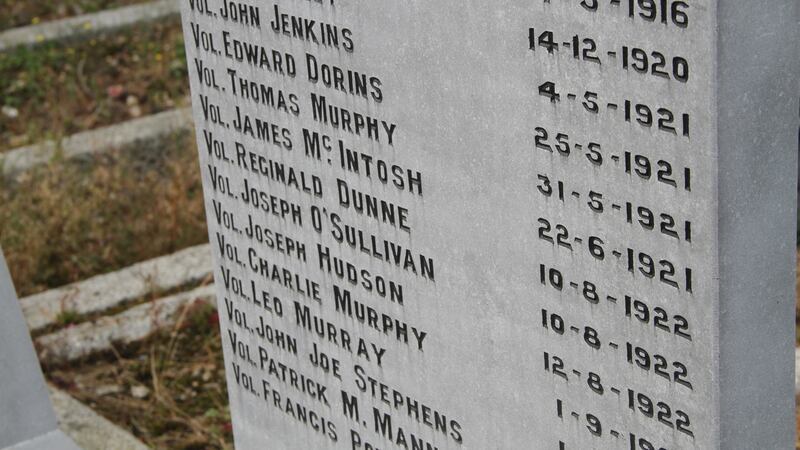 Reginald Dunne and Joseph O’Sullivan’s names are on a memorial at Deansgrange Cemetery in Dublin to IRA volunteers who died during the revolutionary period. Photograph: Ronan McGreevy