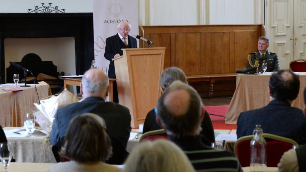 President Michael D Higgins giving the opening address at Aosdana General Assembly in The Royal Hospital, Kilmainham, Dublin. Photograph: Dara Mac Dónaill