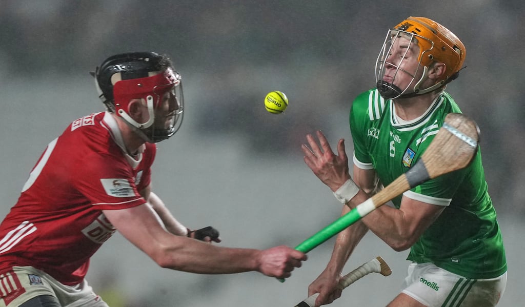 William O’Donoghue of Limerick gets a pass away during the Allianz Hurling League Division 1A match against Cork at SuperValu Páirc Uí Chaoimh. Photograph: James Lawlor/Inpho