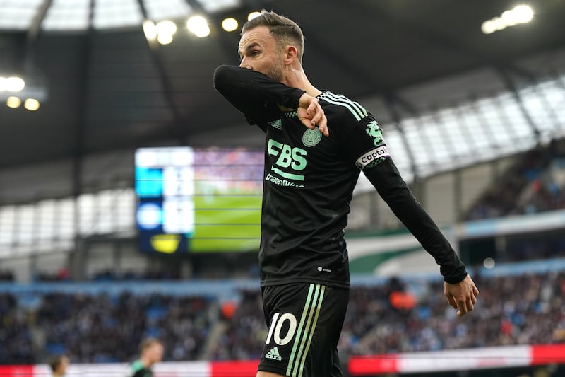 Leicester City's James Maddison looks dejected after losing to Manchester City. Photograph: Nick Potts/PA