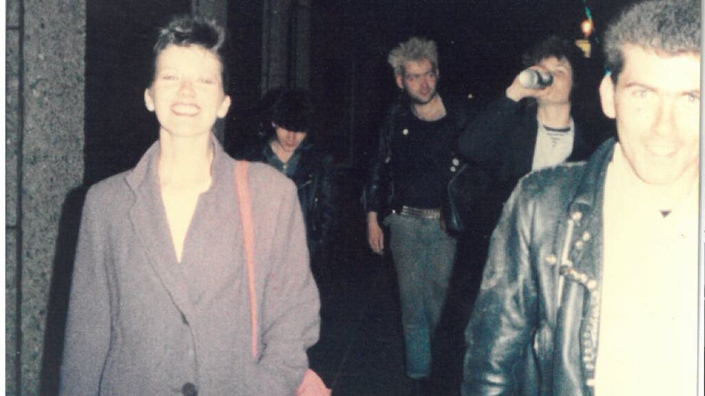 Geraldine Quigley and her friends coming from The Cave – the pub that features in the novel – in 1984.