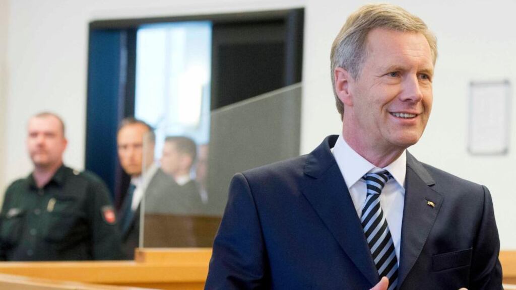 Former German president Christian Wulff arrives for the trial at the regional court in Hanover. Photograph: Julian Stratenschulte/Reuters