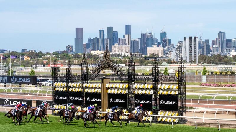Twilight Payment leads them home in the Melbourne Cup. Photograph: Vince Caligiuri/Getty