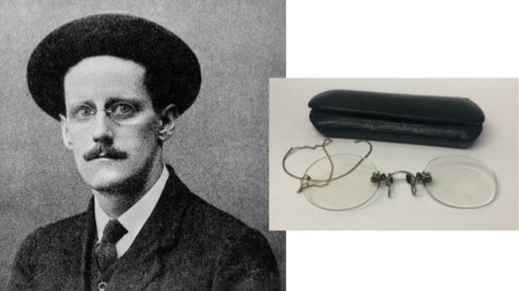 The pince-nez style glasses, for which Joyce was synonymous, included gilt fittings and a chain, as well as a velvet lined morocco case. It carried a guide price of €10,000-€15,000. Image: fonsiemealy.ie