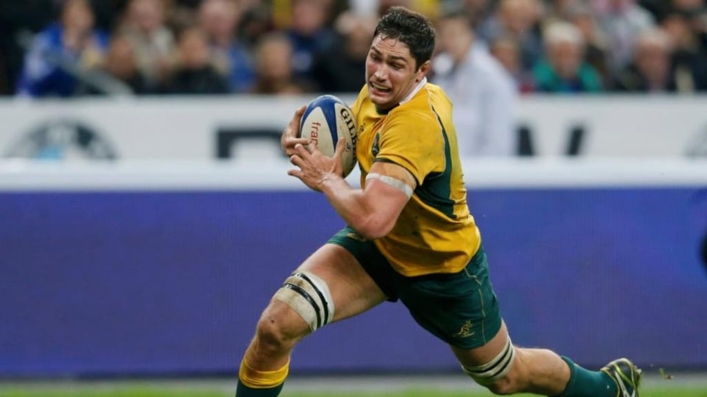 Lock Rob Simmonscrosses the whitewash in Australia’s loss to France last weekend. photograph: Reuters/ Gonzalo Fuentes