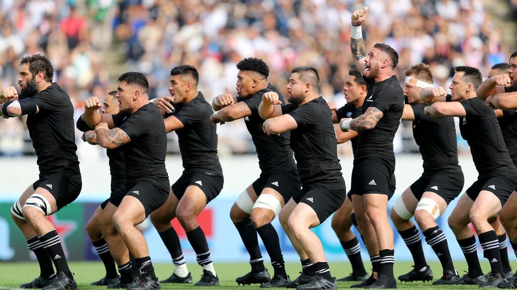 New Zealand perform the Haka ahead their last Rugby World Cup match which was two weeks ago against Namibia. Photo: Warren Little/Getty Images