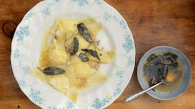Cheat's ravioli with goats' cheese, sage, lemon and Parmesan
