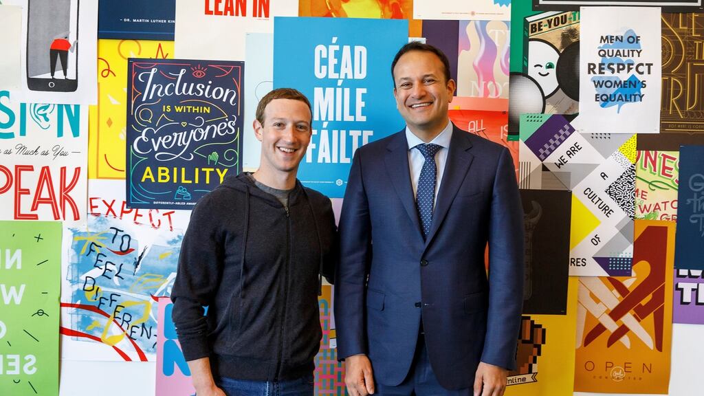 Facebook founder Mark Zuckerberg with Taoiseach Leo Varadkar at the company’s headquarters in Menlo Park in California in 2017