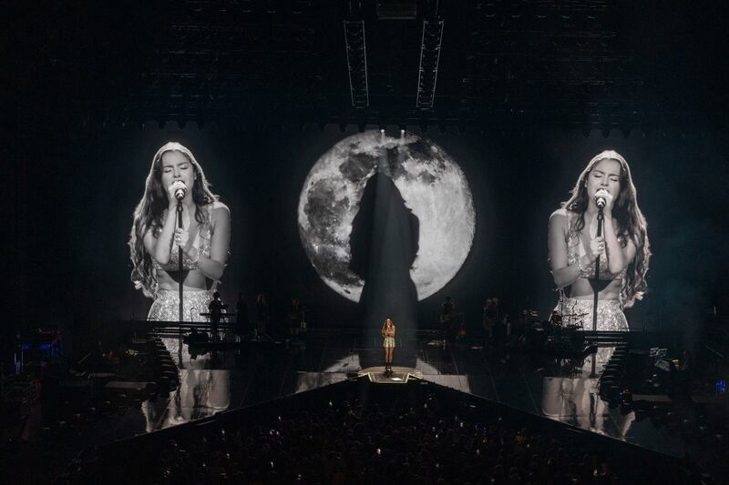 Olivia Rodrigo performs a ballad at her concert. Photograph: Tom Honan