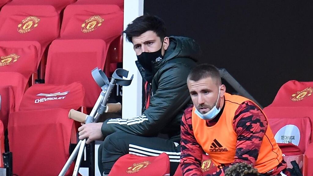 Harry Maguire remains a doubt for the Europa League final. Photograph: Peter Powell/EPA