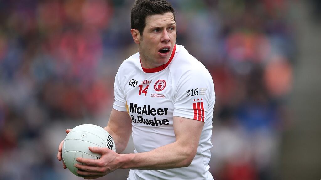 Tyrone’s Seán Cavanagh in action during his side’s victory over Cavan in the Allianz League Division Two final. Photograph: Inpho