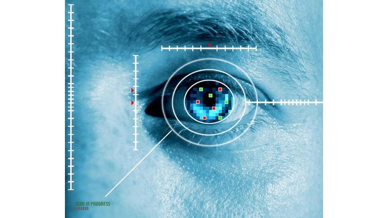 Iris scan - one of the main biometric security methods. Photographs: Dave Einsel/Getty images and istockphoto