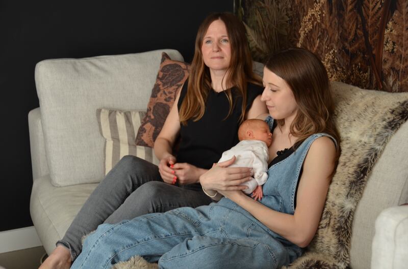 Grace Davidson with baby Amy Isabel, and her aunt Amy (left). Grace Davidson who received a womb in the UK's first womb transplant has given birth to a baby girl. Photograph: Womb Transplant UK/PA Wire
NOTE TO EDITORS: This handout photo may only be used for editorial reporting purposes for the contemporaneous illustration of events, things or the people in the image or facts mentioned in the caption. Reuse of the picture may require further permission from the copyright holder.