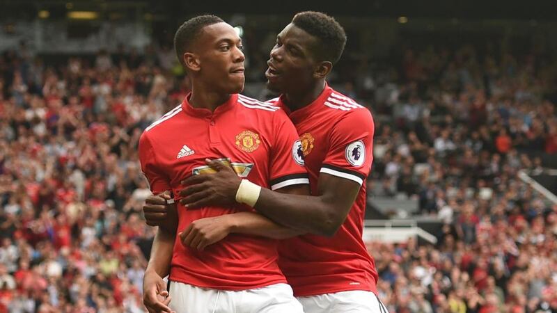 Anthony Martial and Paul Pogba were both on target as Manchester United beat West Ham 4-0 at Old Trafford. Photograph: Oli Scarff/AFP