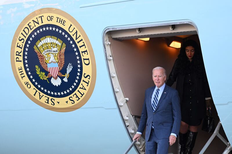 US president Joe Biden steps off Air Force One at Philadelphia International Airport on October 20th. Photograph: Mandel Ngan/ AFP)